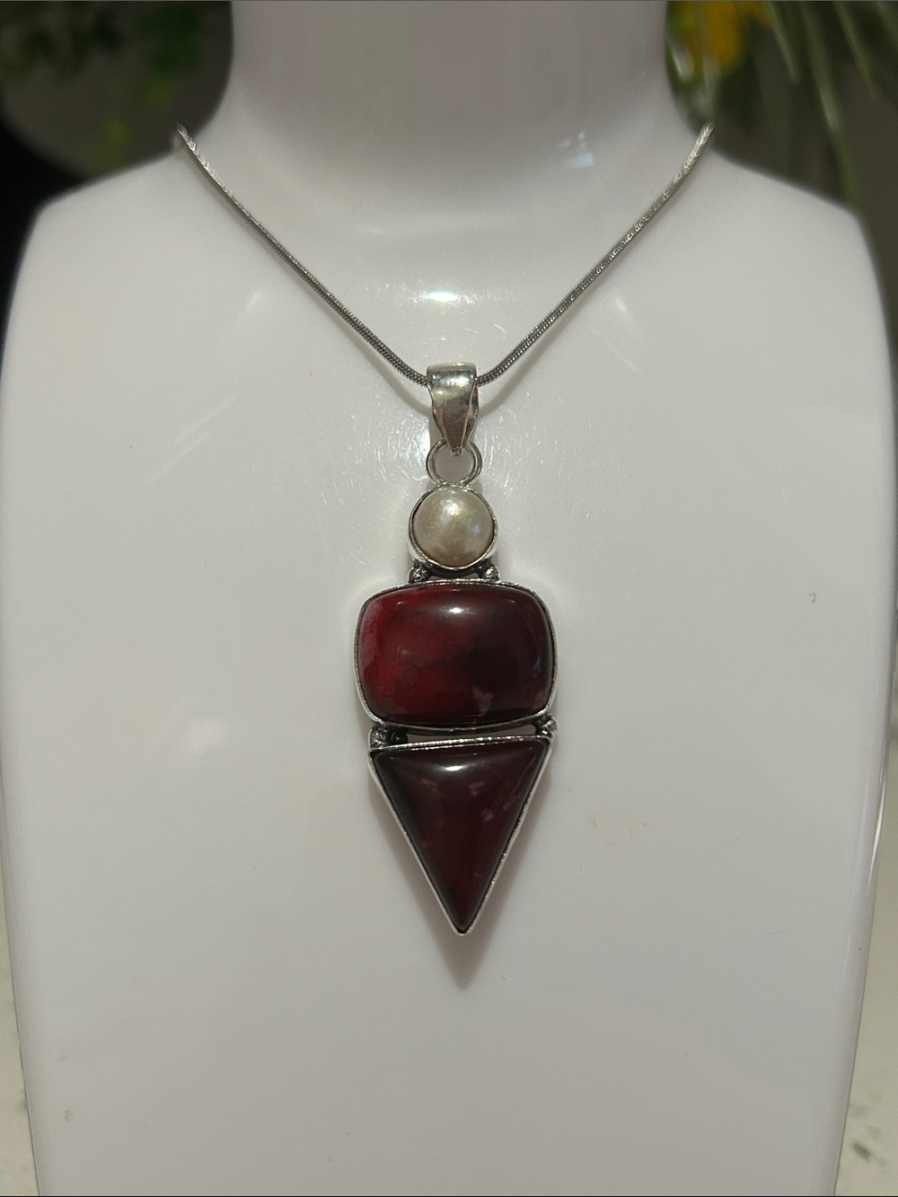 Dendrite Opal & Pearl Gemstone Ethnic Handmade Pendant Necklace